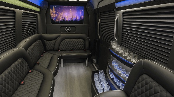 Interior of Grand Forks Party Bus Company's 14 Passenger Sprinter Limousine in Grand Forks