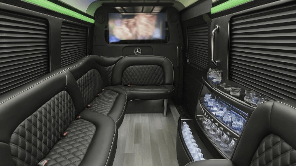 Interior of West Fargo Party Bus Company's 14 Passenger Sprinter Limousine in West Fargo