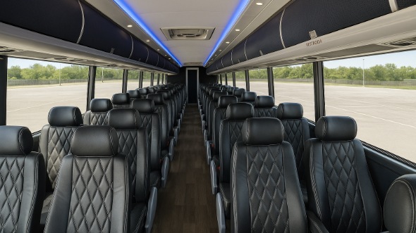 Interior of North Dakota Party Bus Company's 47 Passenger Charter Bus in North Dakota
