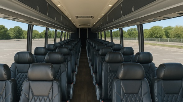 Interior of North Dakota Party Bus Company's 51 Passenger Charter Bus in North Dakota