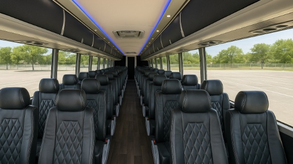 Interior of North Dakota Party Bus Company's 55 Passenger Charter Bus in North Dakota